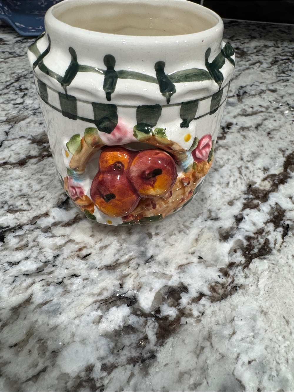 Handpainted Ceramic Fruit Jar - White with Red/Orange Fruit Accents